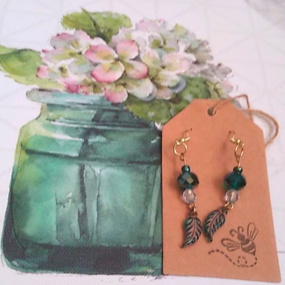 Handmade leaf charm earrings